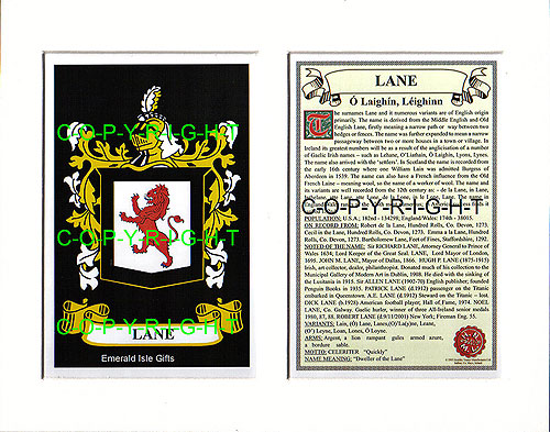 Lane Family Crest and Name History