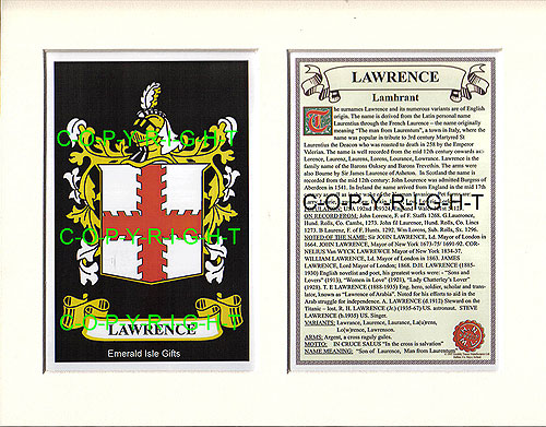 Lawrence Family Crest and Name History