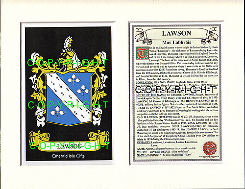 Lawson Family Crest and Name History