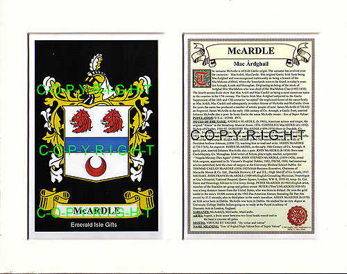 McArdle Family Crest and Name History