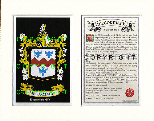 McCormack Family Crest and Name History