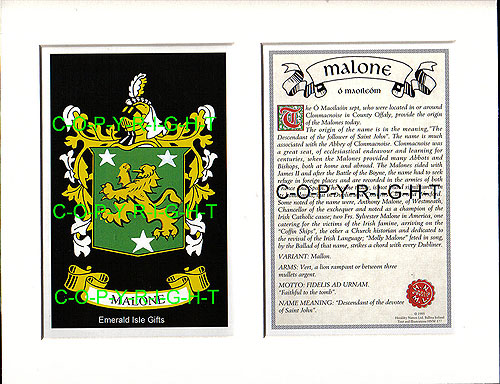 Malone Family Crest and Name History