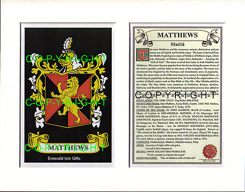 Matthews Family Crest and Name History