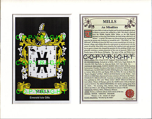 Mills Family Crest and Name History