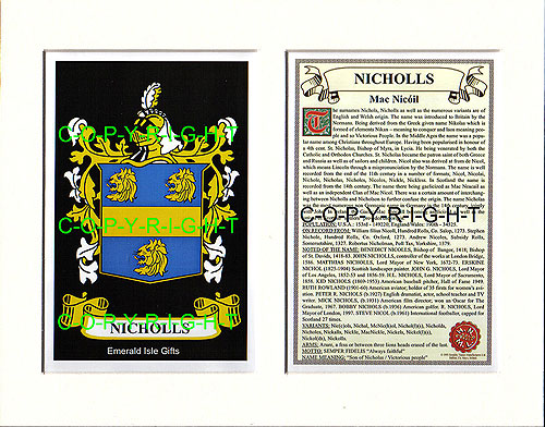 Nicholls Family Crest and Name History