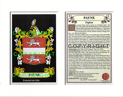 Payne Family Crest and Name History