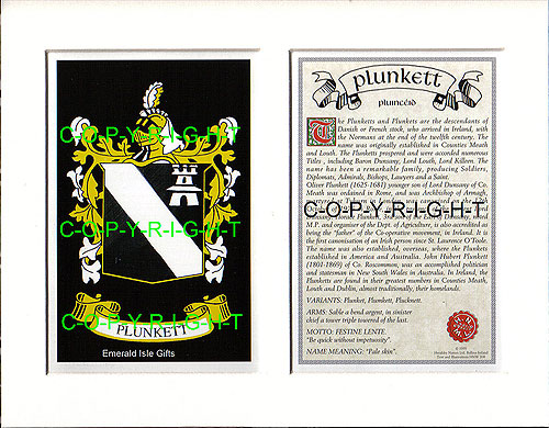 Plunkett Name Meaning, Family History, Family Crest & Coats of Arms