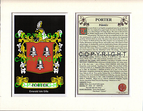 Porter Family Crest and Name History