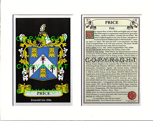 Price Family Crest and Name History