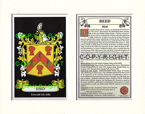 Reed Family Crest and Name History