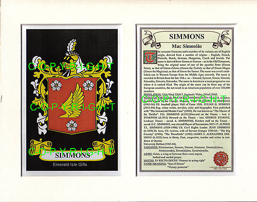 Simmons Family Crest and Name History