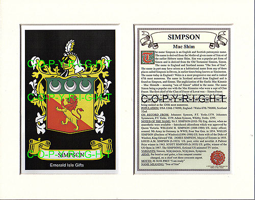 Simpson Family Crest and Name History