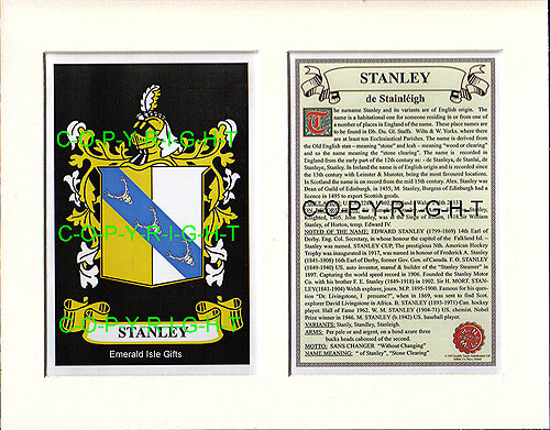 Stanley Family Crest and Name History