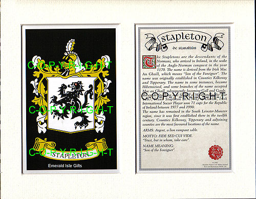 Stapleton Family Crest and Name History