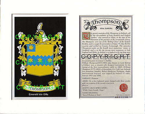 Thompson Family Crest and Name History