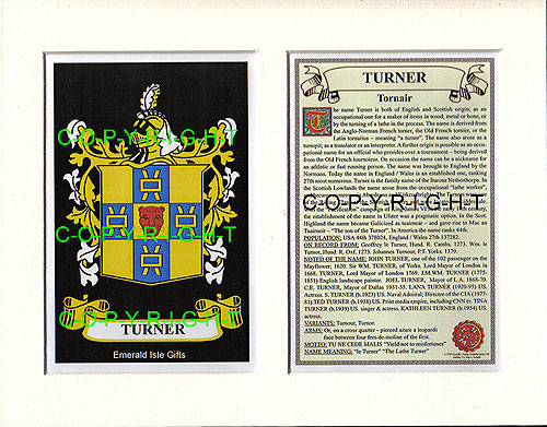 Turner Family Crest and Name History