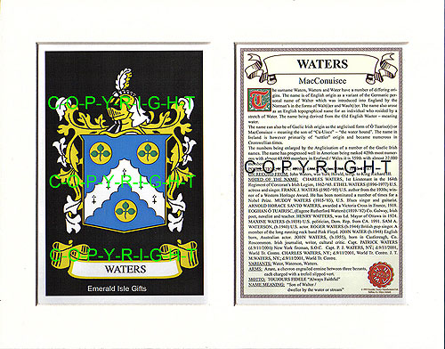 Waters Family Crest and Name History