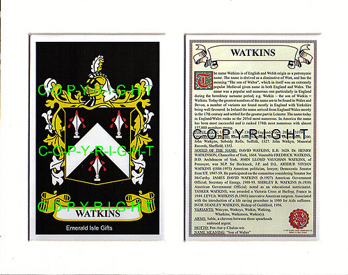 Watkins Family Crest and Name History