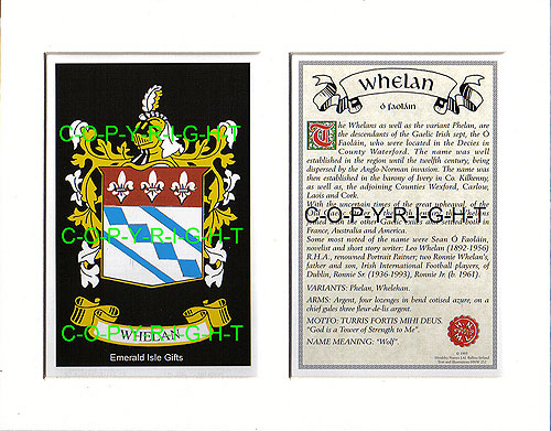 Whelan Family Crest and Name History