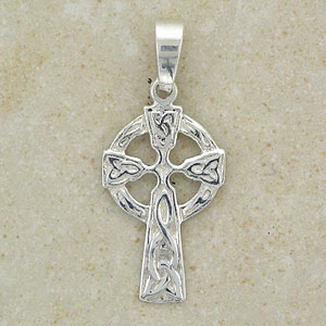 Silver Cross Pendant with celtic symbols