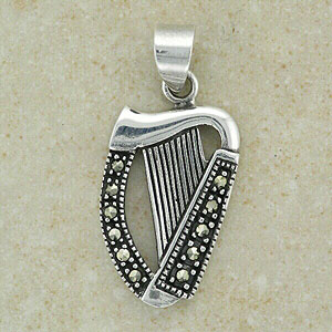 Elegant Celtic Harp Silver Pendant