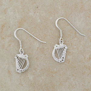 Irish Traditional Celtic Harp Drop Silver Earrings