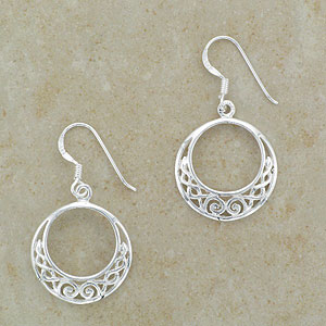 Celtic Circular Open Loop Drop Silver Earrings