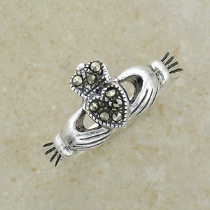 Marcasite studded Claddagh Ring