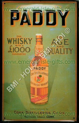 Paddy Irish Whiskey Metal Sign