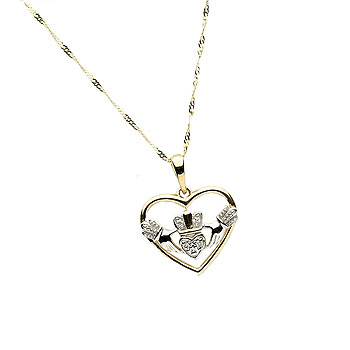 14K Gold & Diamond Irish Claddagh Pendant