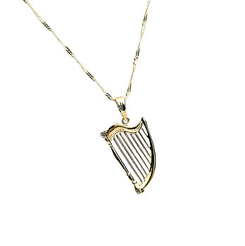 9K Gold & Diamond Irish Harp Design Pendant