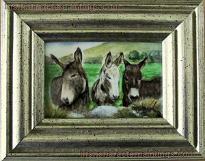 Three Donkeys Watercolour Miniature