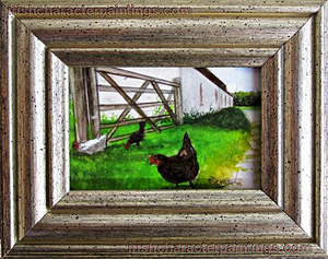 Hens at Farmyard Gate, Irish Country Scene