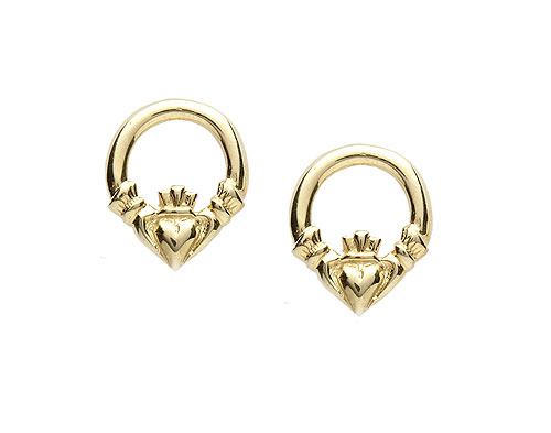 14K Gold Celtic Claddagh Irish Stud Earrings