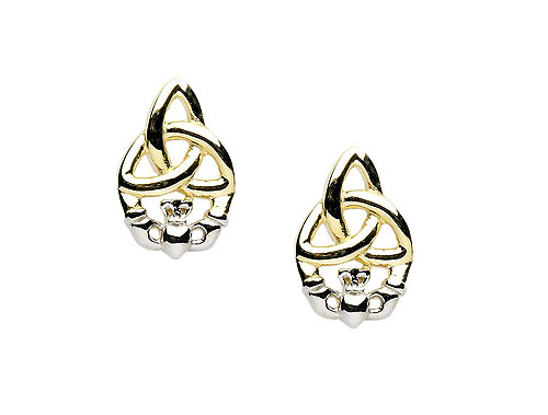 10K Y/W Gold Trinity Knot & Claddagh Design Earrings