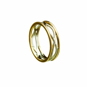 White & Yellow 10k gold celtic narrow band ring