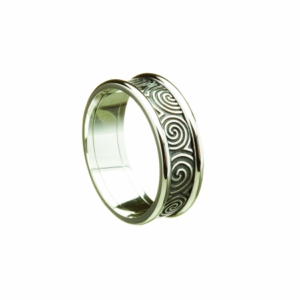 10kt White Gold Newgrange Spirals Antique finish Ring