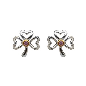 Stone Set Shamrock Studs - sterling silver