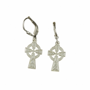 Elegant Irish Celtic Cross Drop Earrings - Silver