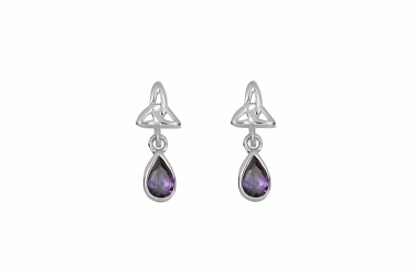 Trinity Knot & Drop Amethyst Gemstone Earrings