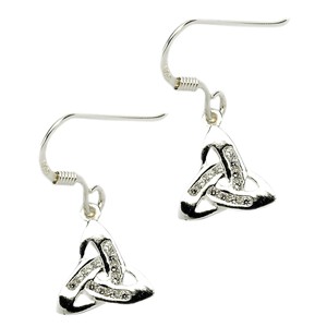 Irish Silver Cubic Zirconia Trinity Knot Drop Earrings