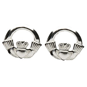 Heavy Claddagh Silver Stud Earrings