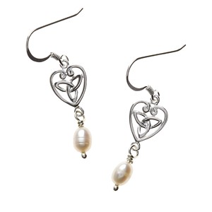 Trinity Knot Pearl Drop Silver Earrings