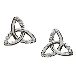 CZ Set Trinity Knot Stud Silver Earrings