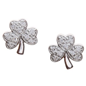 Irish Silver & CZ Shamrock Stud Earrings