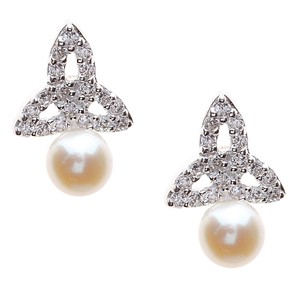 CZ Set Trinity & Pearl Stud Earrings