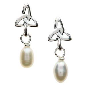 Stunning Irish Trinity Silver & Pearl Drop Earrings