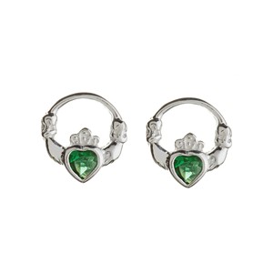 Green Heart Claddagh Stud Earrings with green agate