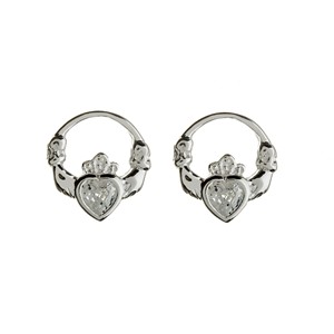 Sterling Silver & Cubic Zirconia Heart Claddagh Studs