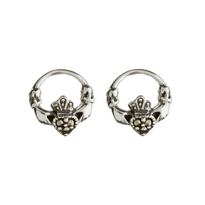 Attractive Marcasite Set Claddagh Stud Earrings